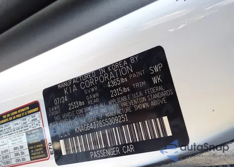 2025 Kia K5 Gt-Line z USA, uszkodzony, nr VIN KNAG64J78S5309251